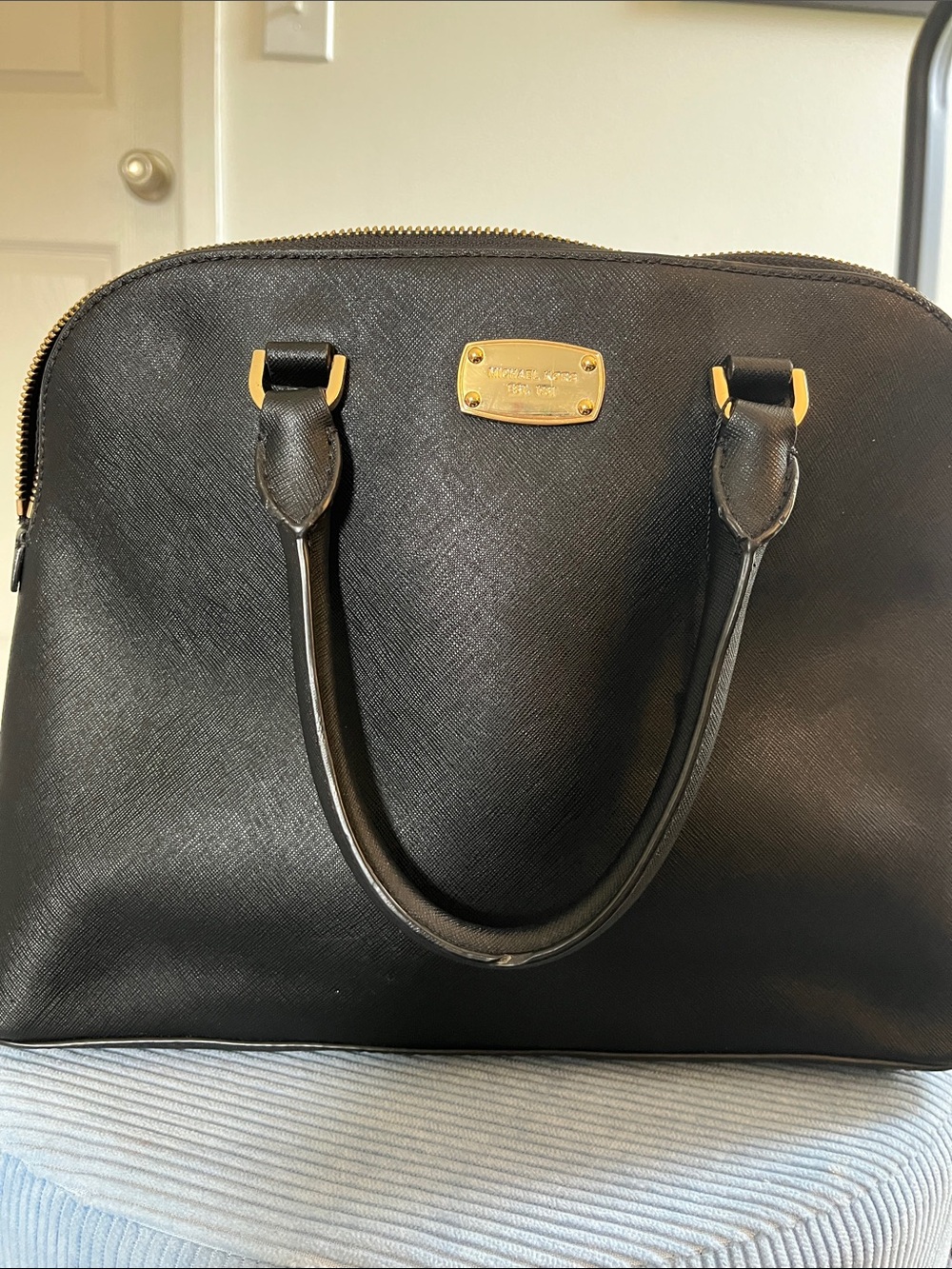 Michael Kors Black Dome Satchel with Gold Hardware